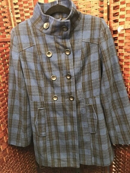 Old Navy Wool Blend Blue checkered Jacket Womens Medium - Picture 4 of 10